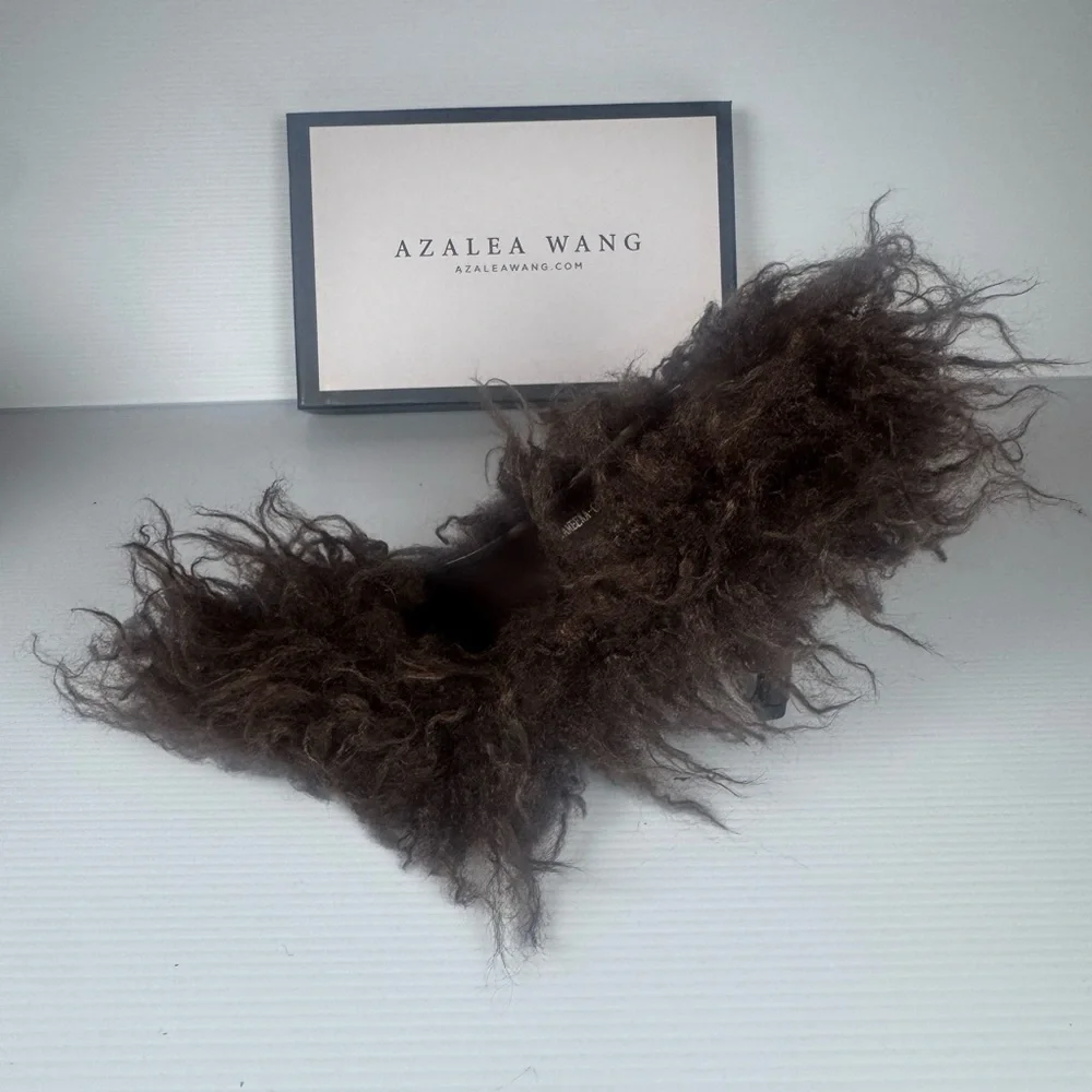 Azalea Wang Jameeka Choc. Furry Statement Heels Shag Mule Party Shoe Sz. Multi